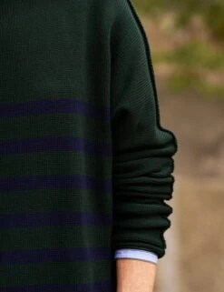 MONTEREY Green With Navy Stripe, Pure Italian Cotton -Elegant Wear Hub 16 EILEEN BGWS SWEATER01 GNSK DERRY 1999 Kristine Szabo 24FA 1473 sRGB