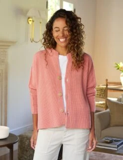 MONTECITO CARDIGAN Apricot, Pure Italian Cotton
