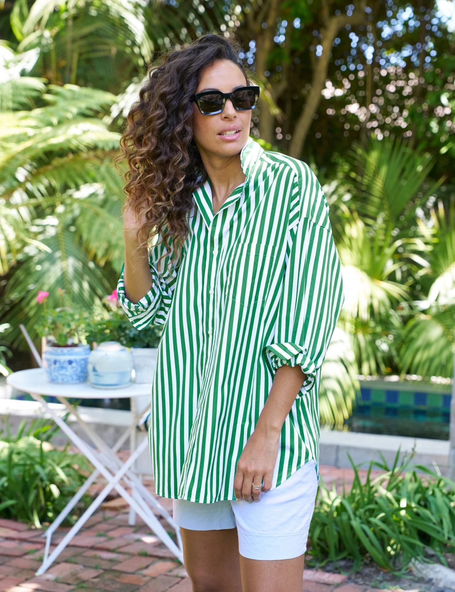 SHIRLEY Wide Green Stripe, Superluxe 1 SHIRLEY Wide Green Stripe, Superluxe