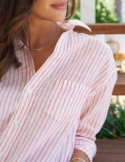 MARY Pink Stripe, Classic Linen -Elegant Wear Hub 34 MARY pnkl Model RachelleBell 23FA 3277