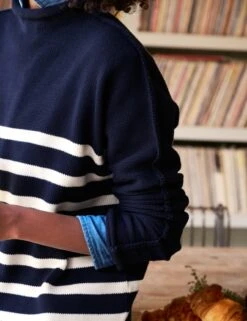 MONTEREY Navy With Cream Stripe, Pure Italian Cotton -Elegant Wear Hub 34 WESTPORT IRCT SWEATER01 NISK EILEEN VWD Milan Dixon 24FA 2372 sRGB 8b878129 8cac 4509 8017 cea9e0891c55