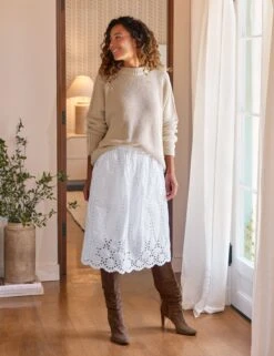 GRACE SKIRT White, Eyelet Cotton -Elegant Wear Hub 35 SWEATER01 SNDK EYELETS WHTP PALOMA 25FA SEPTEMBER 3076 sRGB