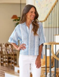 ROSIE Blue Multi Stripe, Italian Classic Linen