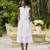 GRACE SLEEVELESS DRESS White, Eyelet Cotton