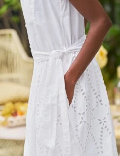 GRACE SLEEVELESS DRESS White, Eyelet Cotton -Elegant Wear Hub 4 EYELETSLD WHTP MILAN SU25 JUNE 0728 sRGB