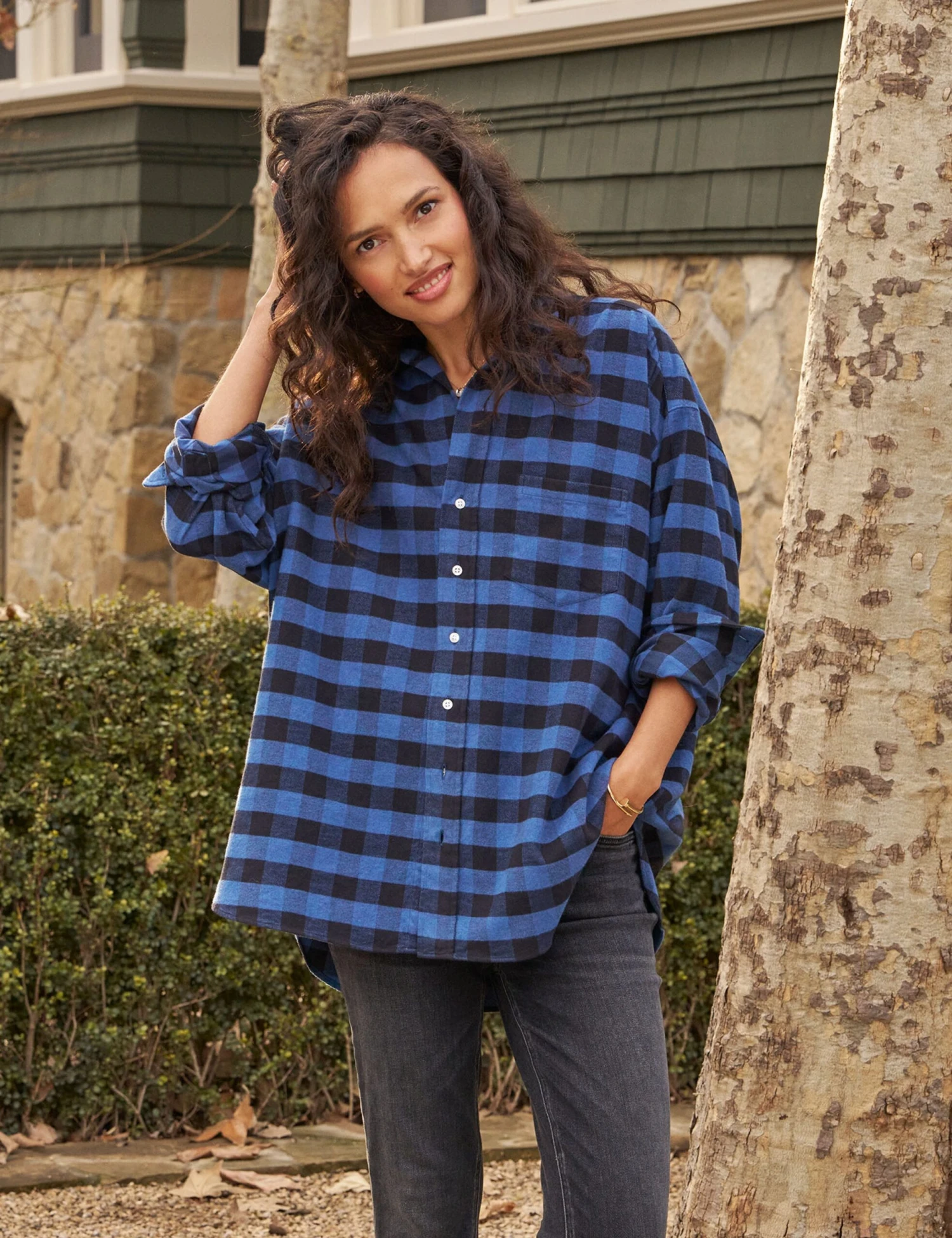 SHIRLEY Blue And Black Plaid, Flannel 1 SHIRLEY Blue And Black Plaid, Flannel