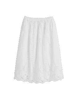 GRACE SKIRT White, Eyelet Cotton -Elegant Wear Hub EYELETS WHTP