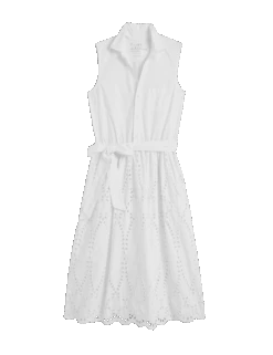 GRACE SLEEVELESS DRESS White, Eyelet Cotton -Elegant Wear Hub EYELETSLD WHTP