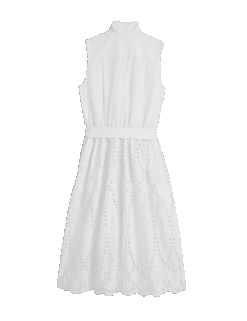 GRACE SLEEVELESS DRESS White, Eyelet Cotton -Elegant Wear Hub EYELETSLD WHTP BACK