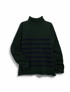 MONTEREY Green With Navy Stripe, Pure Italian Cotton -Elegant Wear Hub SWEATER01 GNSK