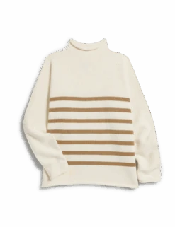 MONTEREY Cream With Camel Stripe, Pure Italian Cotton -Elegant Wear Hub SWEATER01 ICSK